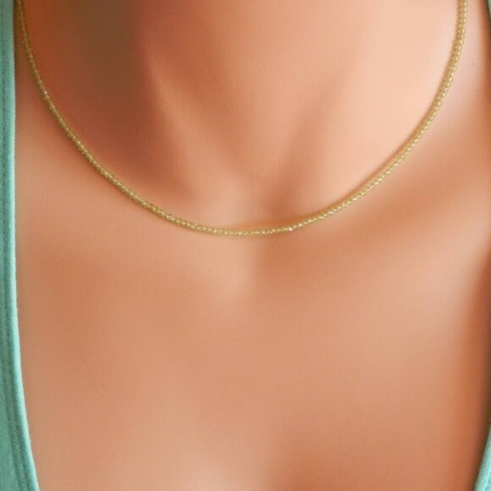 August Birthstone Green Beaded Necklace Peridot Gemstone Dainty Jewelry - Picture 5 of 16